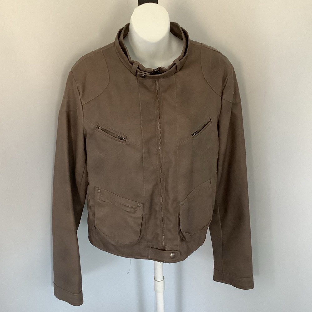 Miss London Faux Leather Taupe Moto Biker Jacket Sz. XL
